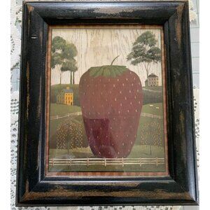 Chris Palmer Strawberry Framed Art Rustic 11”x13” Country Chic Vintage Wall Déco